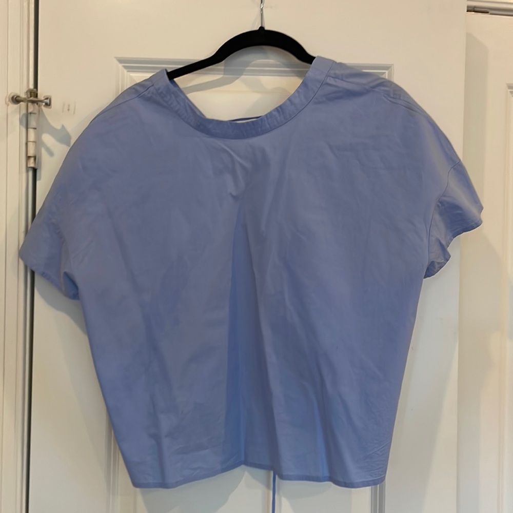 & Other Stories Lace-Up Back Blouse in Light Blue